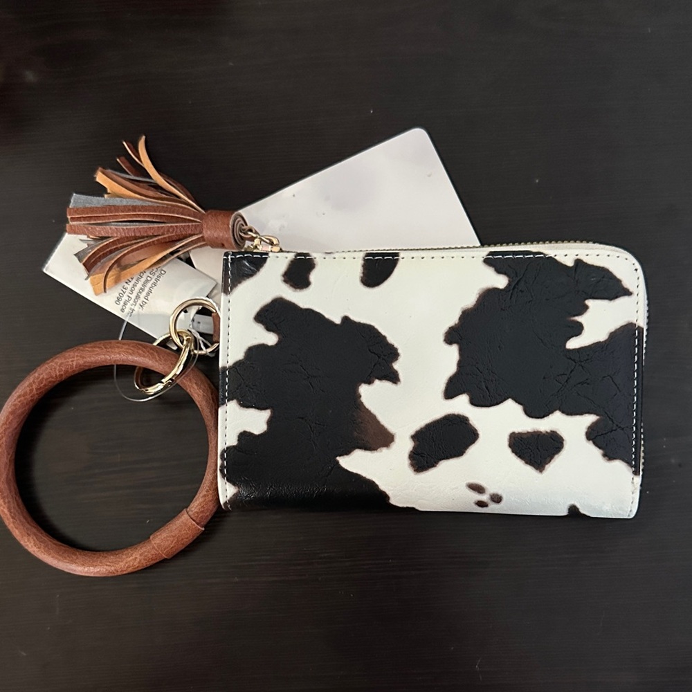 Cow Print Wristlet Wallet with Tassel